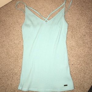 Hollister Tiffany Blue Ribbed Cross front tank top